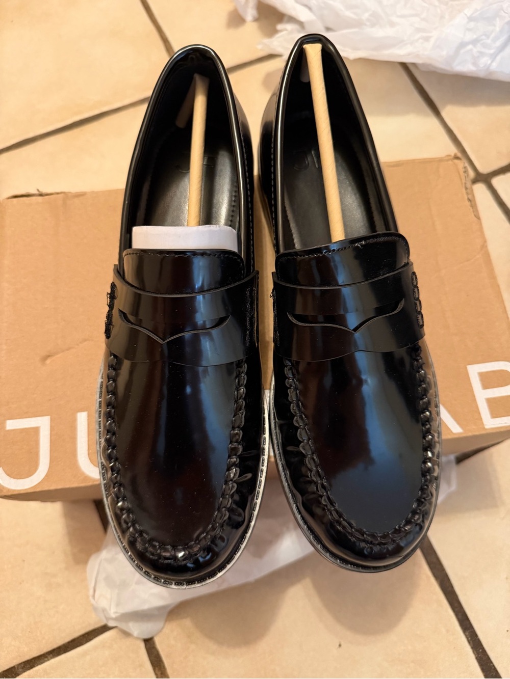 JustFab Women Black Patent Penny Loafers